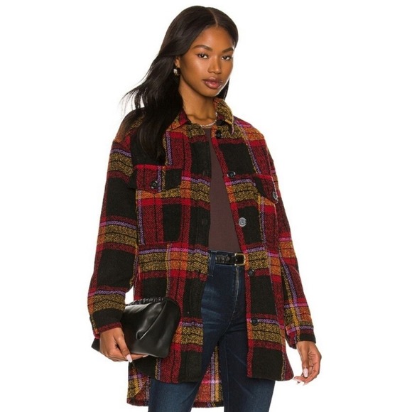 Evereve Sanctuary‎ Carson Plaid Wool Blend Midi Shaket Large - Picture 1 of 6